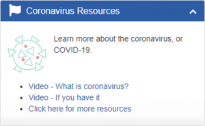 Screenshot of the Coronavirus Resources Widget in the PDHI Portal
